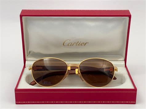 Vintage Cartier Wood Auteuil 54mm Gold And Precious Wood Brown Lens Sunglasses At 1stdibs