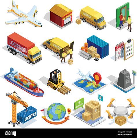 Logistics Isometric Icons Set Of Different Transportation Distribution