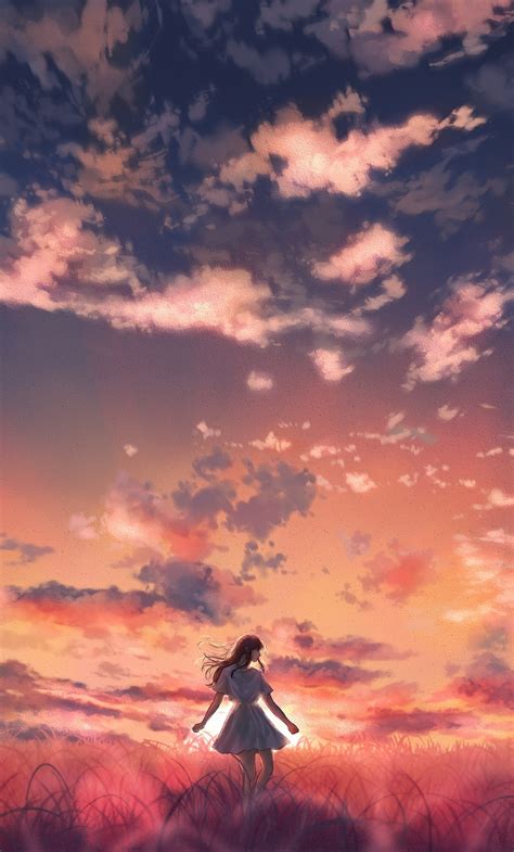 Wallpaper Orange Sky Anime Sunset Field Anime Girl Resolution