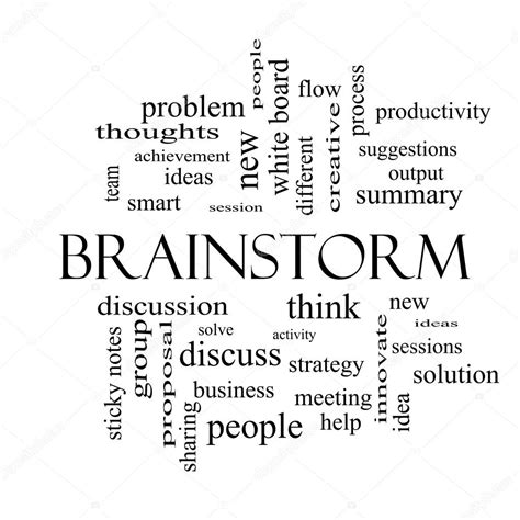 Brainstorm Word Cloud Concept In Black And White Stock Photo By