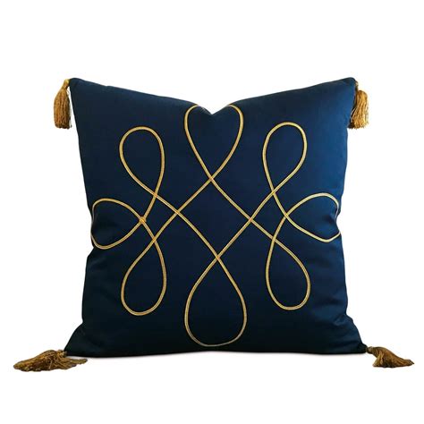 Royal Blue Silk Gold Tassel Trim Decorative Pillow Cover 20 X 20