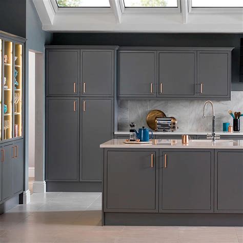 Dark Grey Kitchen With Copper Handles Trendir Greykitchen Grey