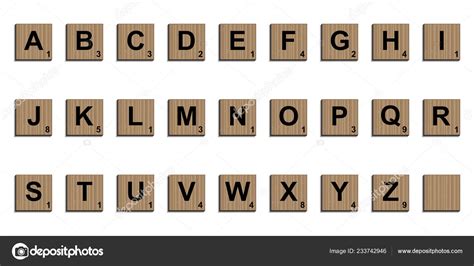 Wooden Scrabble Tiles Alphabet Letters 3D Realistic Vector Word