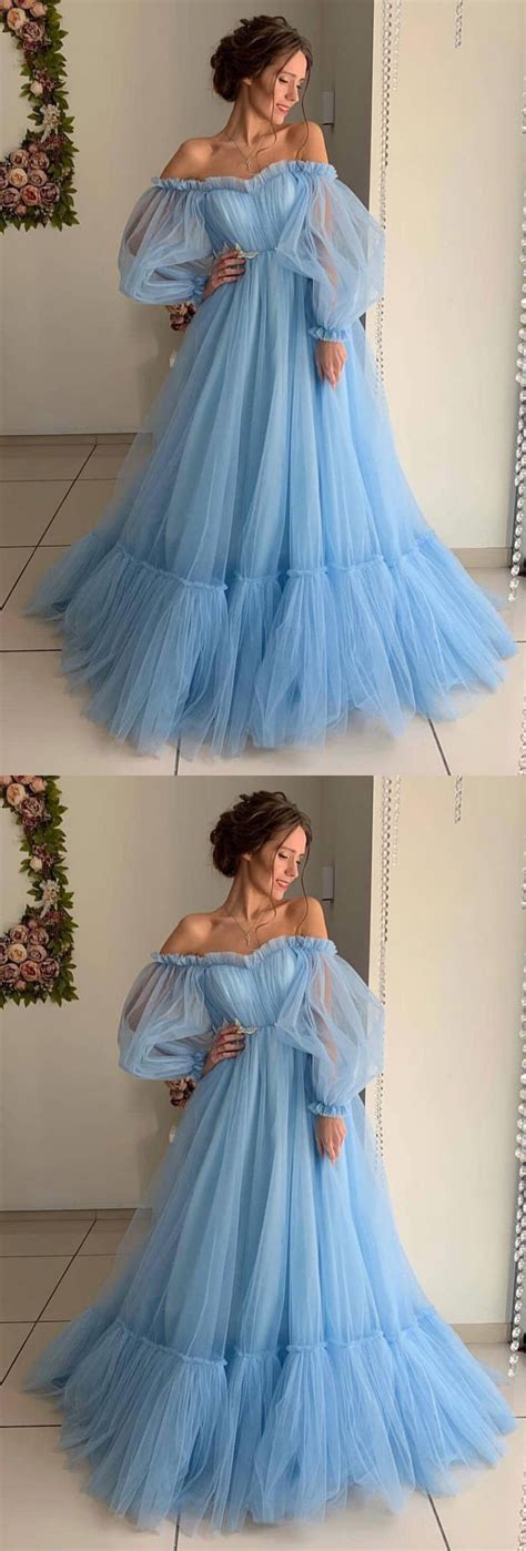 Blue Tulle Off Shoulder Puffy Sleeves Long Prom Dress Evening Dress On Storenvy