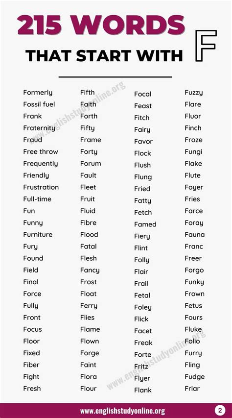 Words That Start With F List Of F Words In English