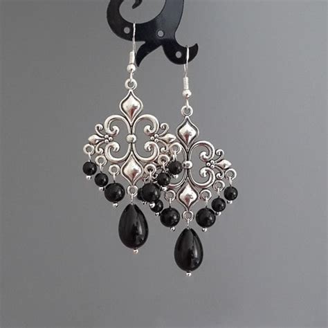 Black Chandelier Earrings Black Gothic Earrings Vintage Style Etsy
