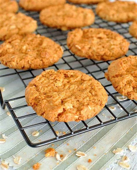 Salt, flour, vegetable oil, water, baking powder, apple juice concentrate. Anzac Biscuits (Golden Oatmeal Cookies) | RecipeTin Eats