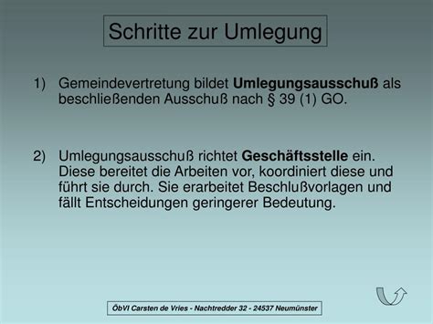 Öbvi carsten de vries nachtredder 32 24537 neumünster telefon: PPT - Das Umlegungsverfahren und Grenzregelungsverfahren ...
