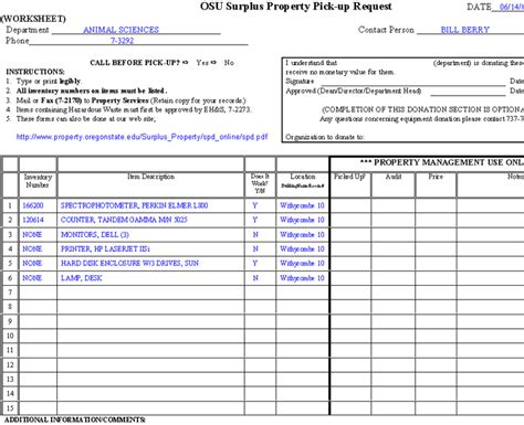 If you are sending out samples this is the must have form! Ex8A: OSU Surplus Property Pick-Up Request (SPR) | Finance ...