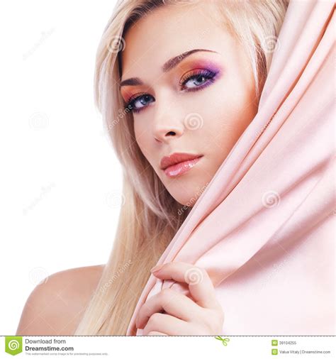 Tender Woman With Pink Silk Stock Image Image Of Care Female 39104255