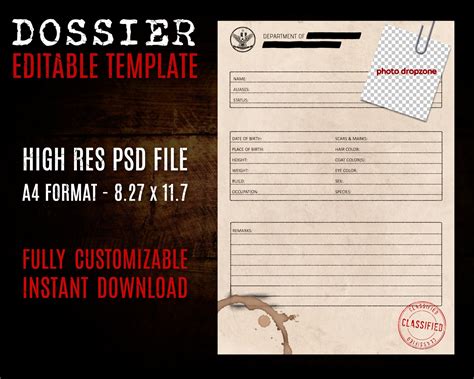 Case File Dossier Template Editable Vintage Style Etsy New Zealand