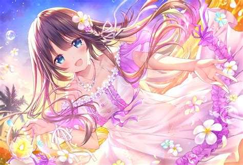 Aliasing Breasts Brown Hair Bubbles Cleavage Dress Ekouji Ruri Emori Miku Project Flowers Long