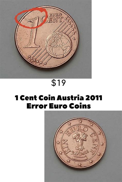 1 Cent Coin Austria 2011 Error Stamp Euro Coins Rare Euro Coins