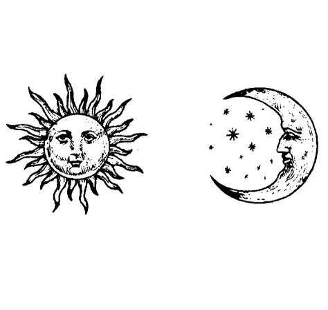 Sun And Moon Face Black And White Digital Drawing Sun Tattoos Moon