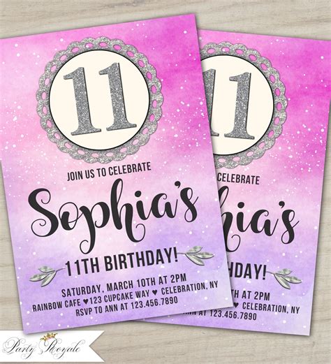 Printable 11th Birthday Invitations 11th Birthday Party Etsy