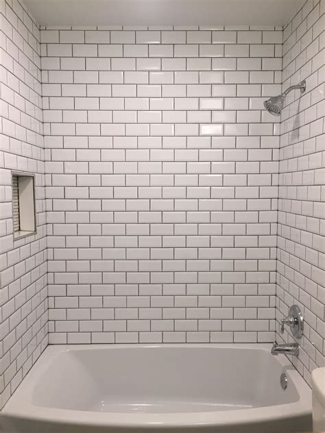 Beveled Bright White Subway Tile With Mapei Grey Grout White Subway Tile Bathroom Bathroom