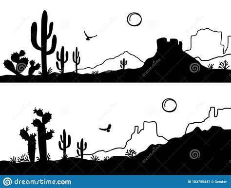 Illustration About Desert Landscape With Cactuses Arizona Desert