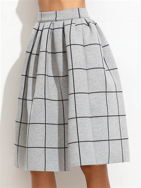 Grid Box Pleated Skirt Sheinsheinside