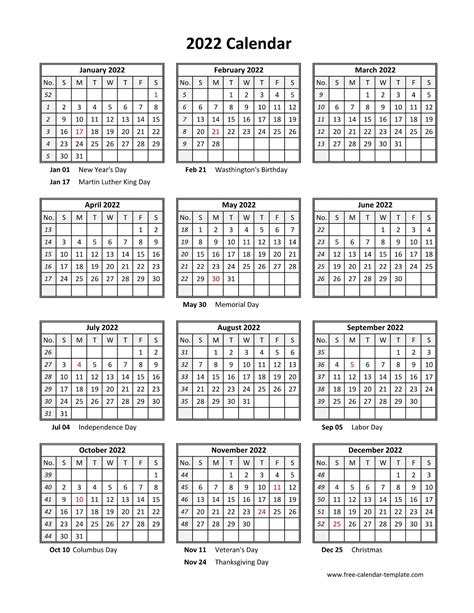 2022 Calendar Printable One Page 2022 Calendars Free Printables