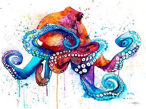 Octopus Watercolor Diy Painting By Diamonds Kit Diy Painting Etsy