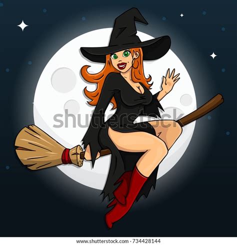 Sexy Witch Flies On Broomstick Stock Vector Royalty Free