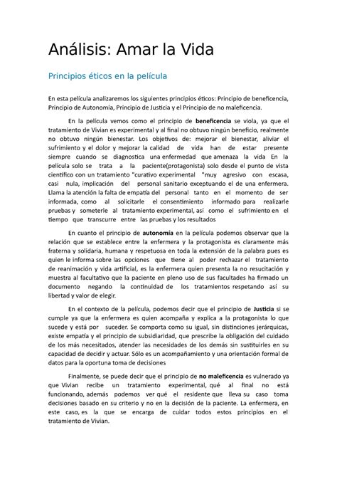 Análisis de los principios éticos de la película Amar la vida Análisis Amar la Vida