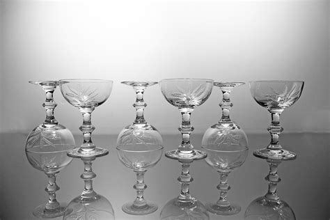 Hawkes Crystal Champagne Glasses Wheat Polished American Brilliant Antique Hand Cut Glass
