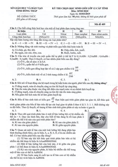 Đề học sinh giỏi cấp tỉnh Sinh học 12 năm 2023 2024 sở GD ĐT Hải