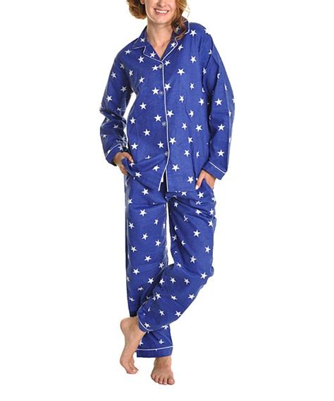 Angelina Blue And White Star Flannel Pajama Set Women And Plus Womens Flannel Pajamas Cotton