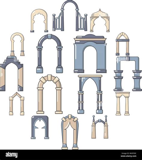 Arch Types Icons Set Cartoon Illustration Of 16 Arch Types Vector
