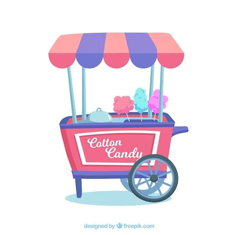 Free Vector Colorful Cart Selling Cotton Candy