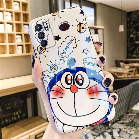 doraemon phone case oppo reno6z reno 6 pro 2021 shiny blue ray cute cat soft casing cover oppo