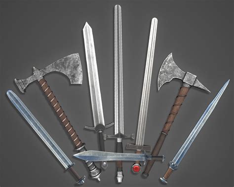 HQ Medieval weapons for games - Swords and axe 3D model