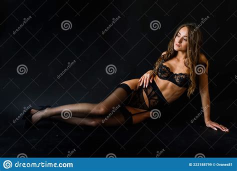 Beautiful And Seductive Woman Wearing Black Lingerie Stock Image