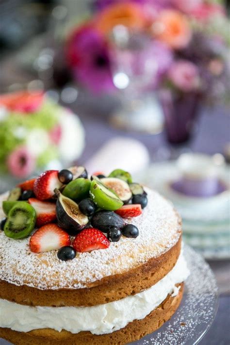 Place 1 cake, top side down, on a cake stand or serving plate. Sponge Cake with Cream, Fruit & Berries | Recipe in 2020 ...