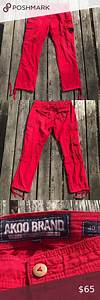 Akoo Streetwear Red Tapered Jeans Cargo Pants Street Wear Tapered