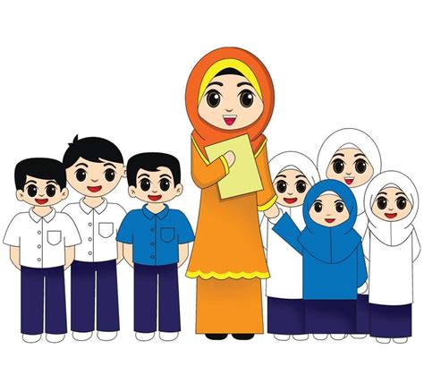 Guru Doodle Murid Sekolah Kartun Muslim Freebies Doodle Doodle