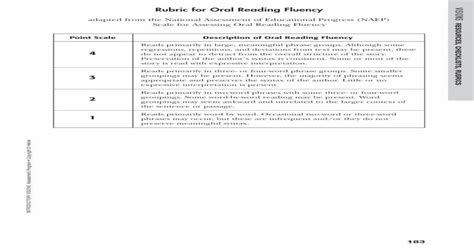 Rubric For Oral Reading Fluency Missouri Department Of · Rubric