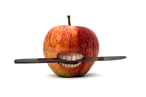 Apple With Knife Between Teeth Stock Image Image Of Natural Health