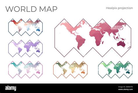 Low Poly World Map Set Healpix Projection Collection Of The World