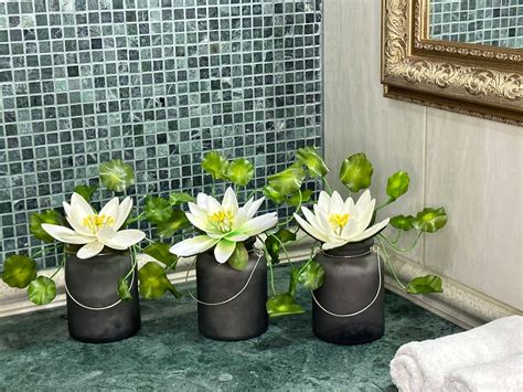 Waterlily Bathroom Decor Flower Set Vase Faux Succulents Etsy