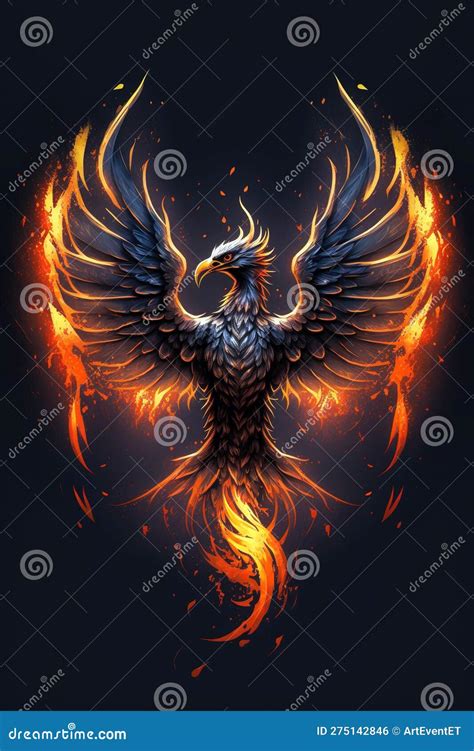 Burning Bird Phoenix Rising Form Flames And Fire Stock Illustration