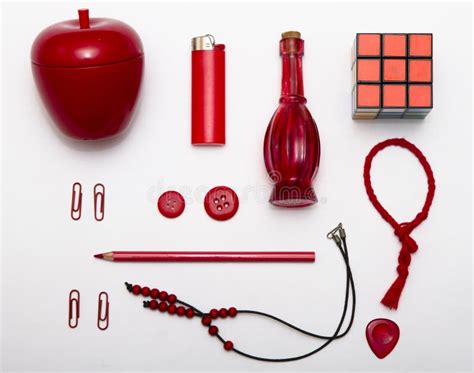 A Collection Of Red Objects On White Background Editorial Photo Image