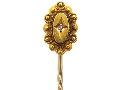 Victorian 15ct Gold Oval Tie Pin Set With A Rose Diamond 378m The