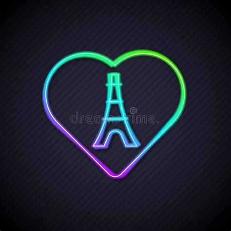 Glowing Neon Line Eiffel Tower With Heart Icon Isolated On Black