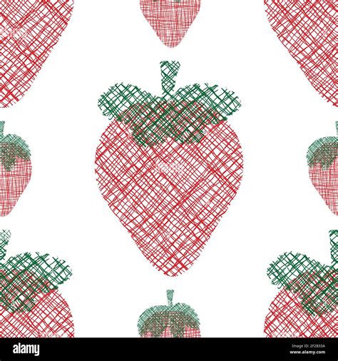 Strawberry Cotton Cut Out Seamless Vector Pattern Background Frayed