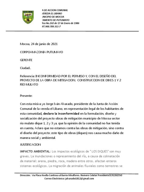 Carta De Inconformidad Pdf Entorno Natural Naturaleza