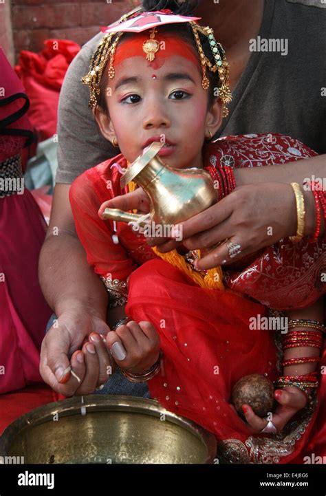 Kathmandu Nepal 12th July 2014 A Newari Girl Performs Kanyadan A Traditional Ritual During