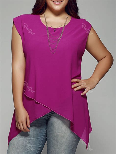 rose red 4xl plus size asymmetrical chiffon blouse