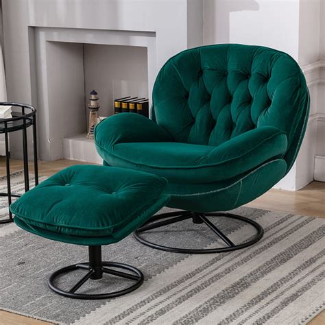 Velvet Swivel Accent Chair With Ottoman Set Modern Lounge Chair With